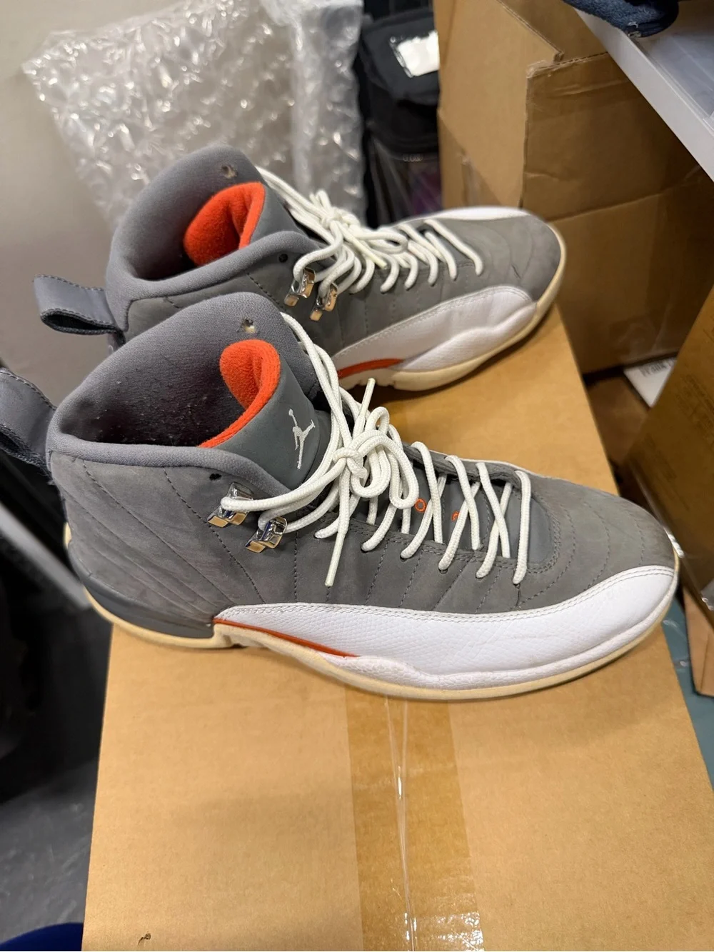 Jordan Men's Gray, White & Orange Retro Basketball Sneakers